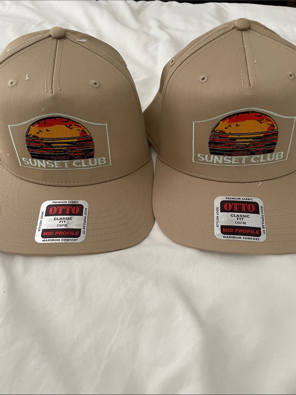 OTTO Beige Trucker Caps with Sunset Club Patch (Pair)